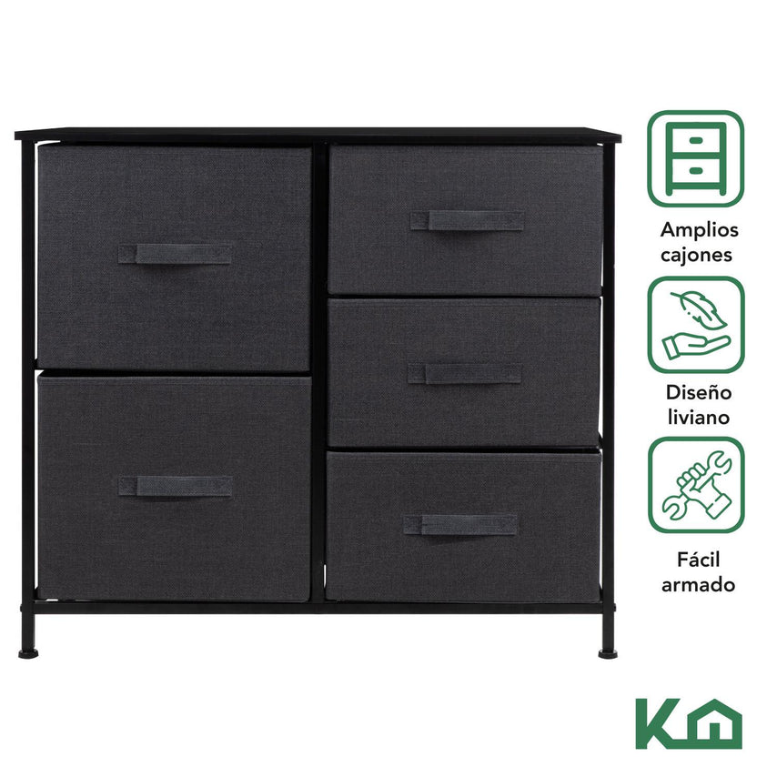 Comoda Cajonera 5 Cajones Mueble Organizador de Tela MaderaKINGCHEST5-1