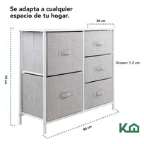 Comoda Cajonera 5 Cajones Mueble Organizador de Tela MaderaKINGCHEST5-1BW