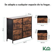 Comoda Cajonera 5 Cajones Mueble Organizador de Tela MaderaKINGCHEST5-1BW