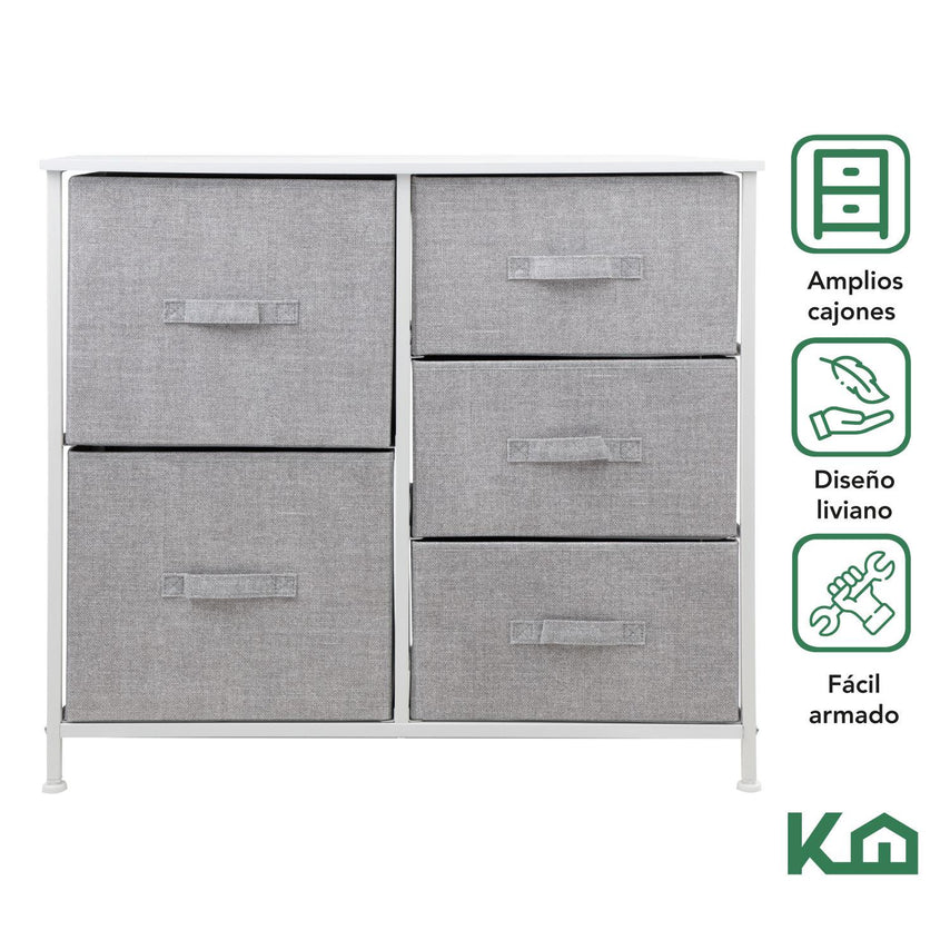 Comoda Cajonera 5 Cajones Mueble Organizador de Tela MaderaKINGCHEST5-1BW