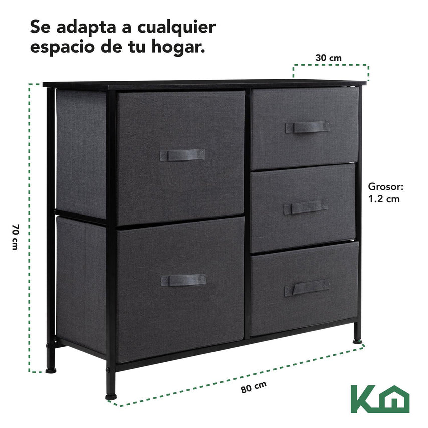 Comoda Cajonera 5 Cajones Mueble Organizador de Tela MaderaKINGCHEST5-1