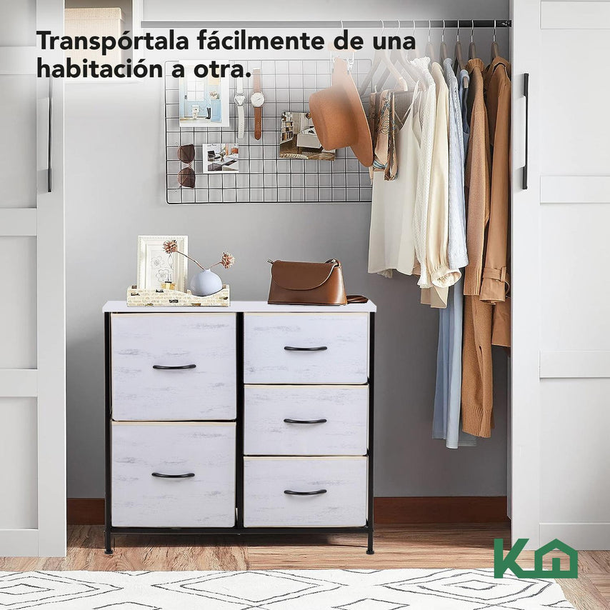 Comoda Cajonera 5 Cajones Mueble Organizador de Tela MaderaKINGCHEST5-1BWB