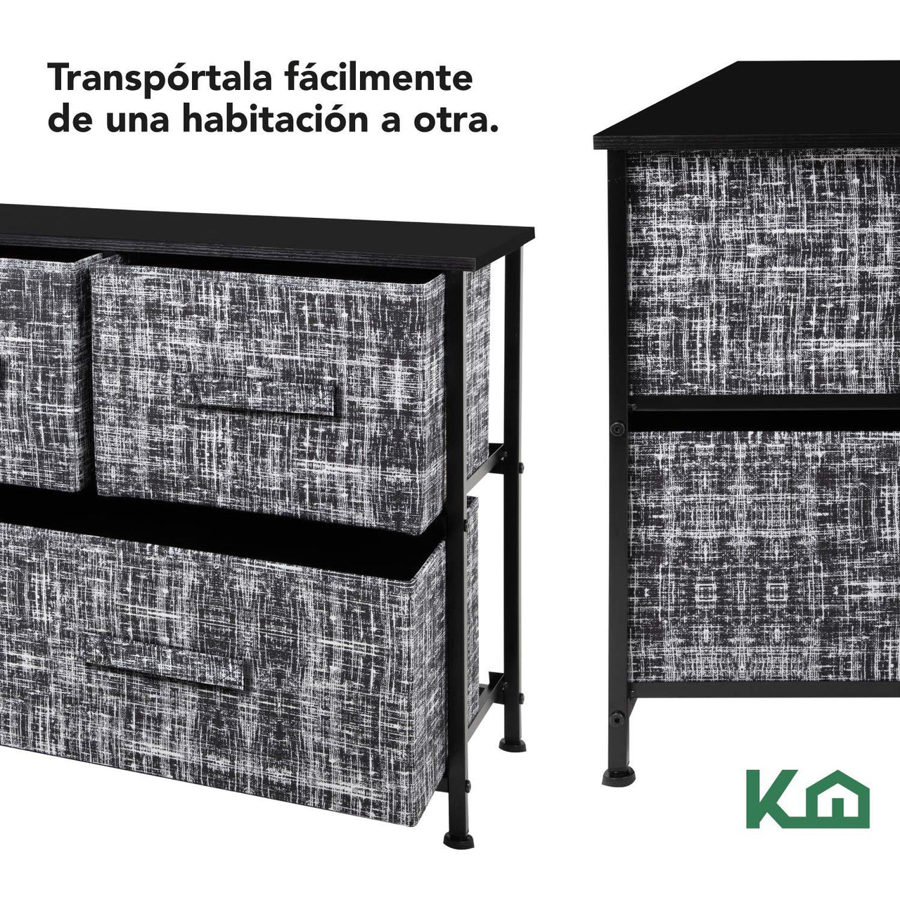 Comoda Cajonera de 5 Cajones Mueble Organizador Tela Madera