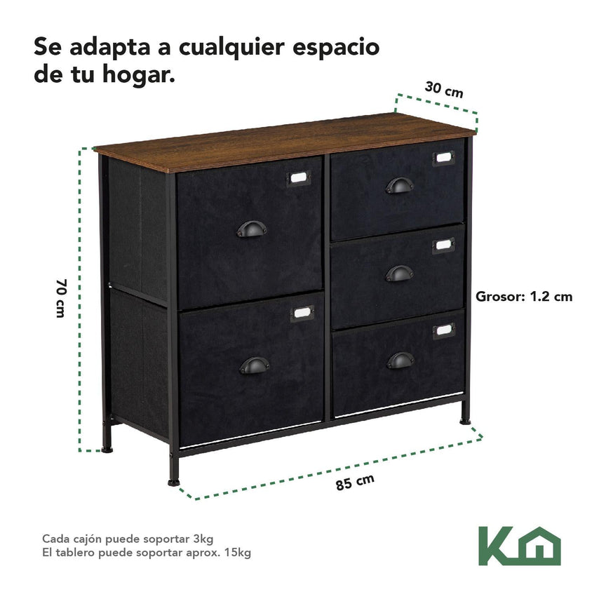 Comoda Cajonera de 5 Cajones Tela Estructura Acero MaderaKINGCHEST5W-1