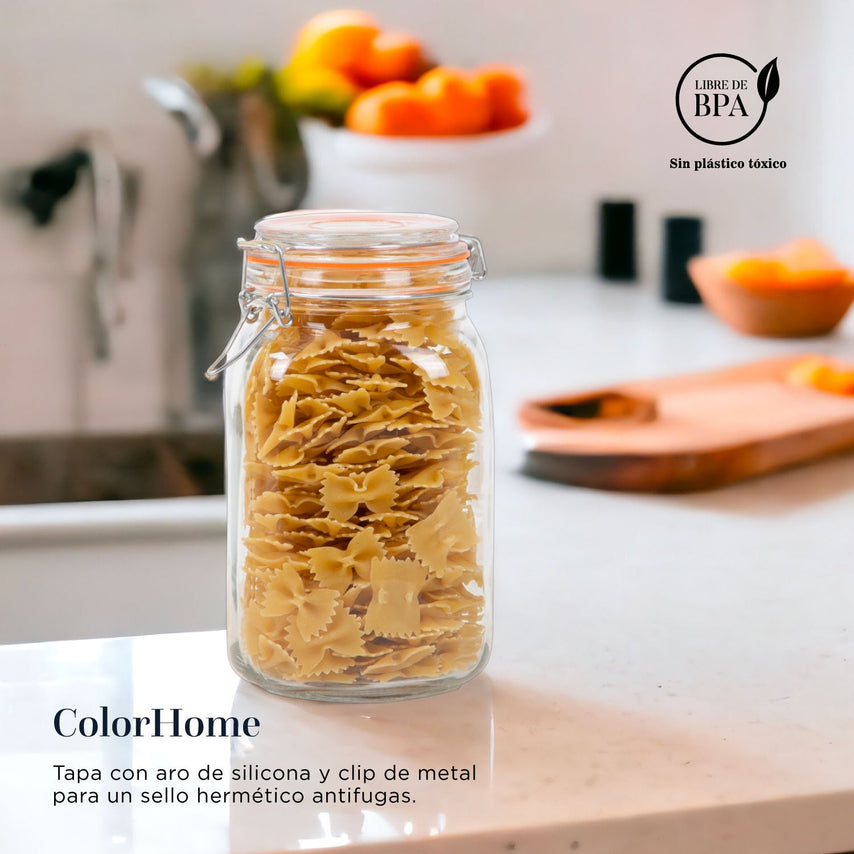 Contenedor para Almacenaje Cristal con Tapa Hermetica 1.5 Litros COLORJAR1 - 5 ColorHomeCOLORJAR1 - 5