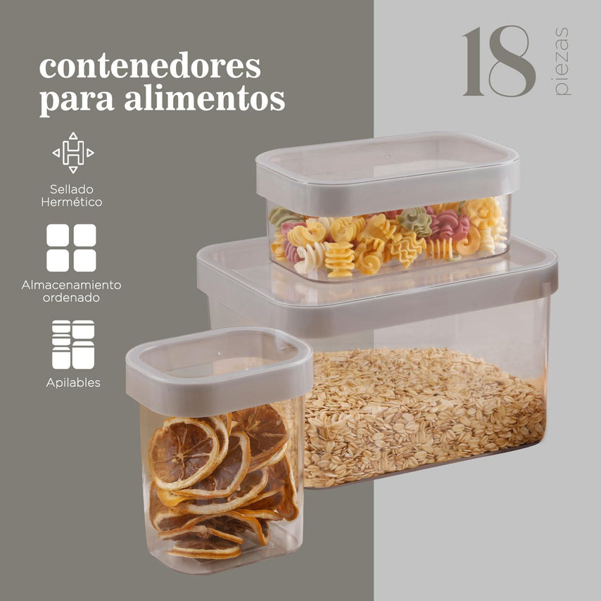 Contenedores Herméticos Plástico Almacenar Alimentos 18 piezasCOMBO-CH-17