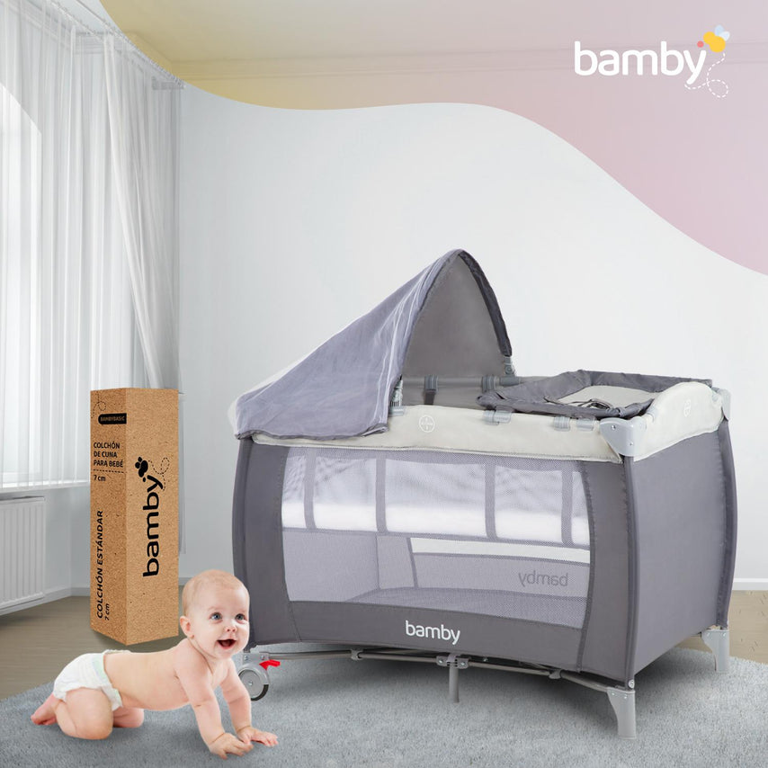 Corral Cuna De Bebe Plegable Con Colchon Impermeable 100 x 70 CMCOMBO-BAMBYD-1