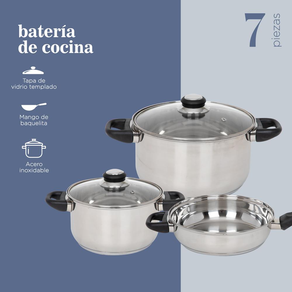 Bateria De Cocina 7 Pzas Acero Inox Tricapa Negro Colorhome