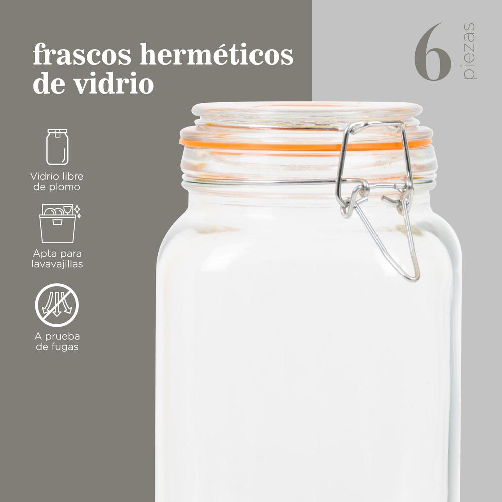 Frasco Hermetico Vidrio Contenedor Almacena Tapa Clip 2 L X6