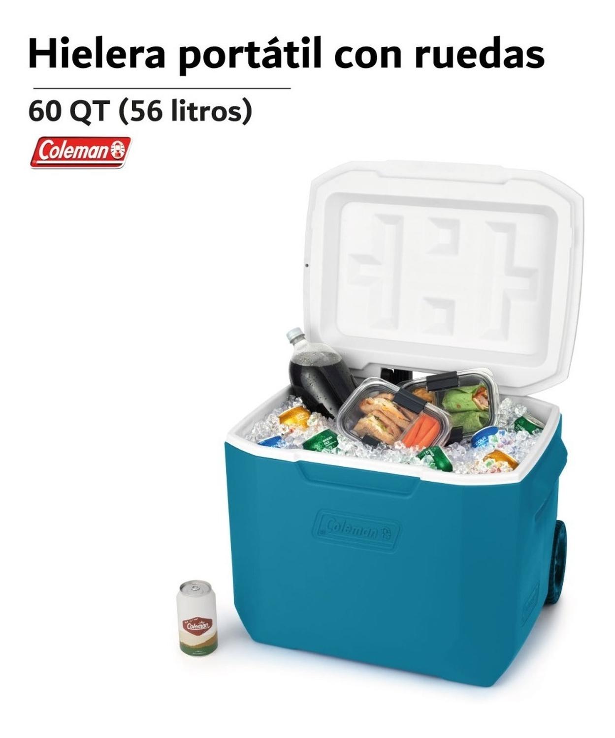 Hielera Coleman Con Ruedas Portavasos 60qt 56l Para 94 Latas