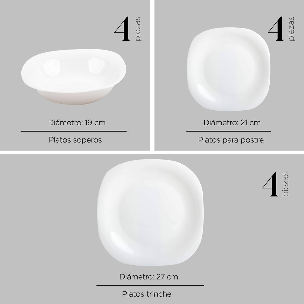 Vajilla 16 Piezas De Opal Moderna Blanca Vasos Vidrio Brisa