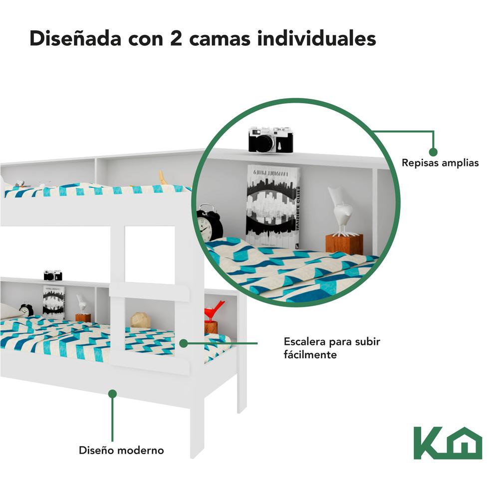 Litera Doble Individual Base Cama Con Estante KingsHouse