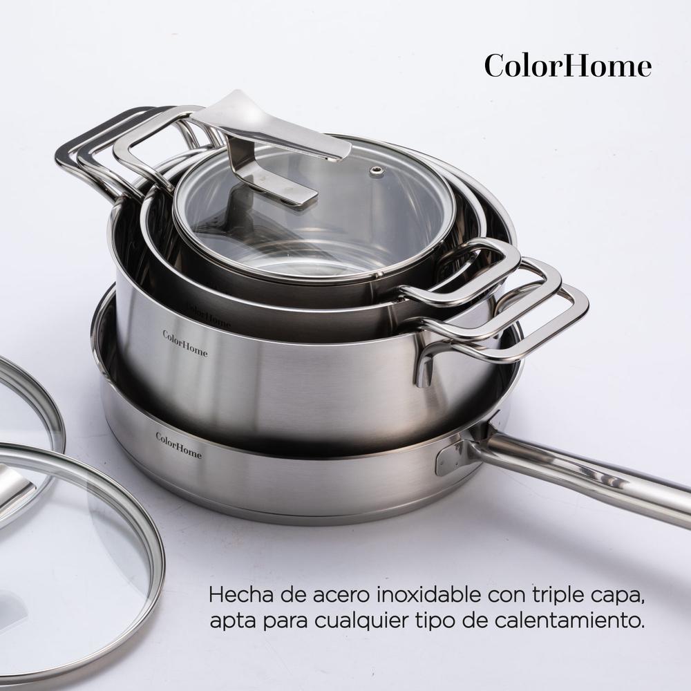 Batería de Cocina Acero Inoxidable 7 Piezas ColorHome