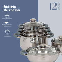 Thumbnail for Bateria De Cocina 12 Piezas Acero Inox Triple Capa Induccion