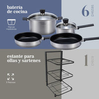 Thumbnail for Batería De Cocina Tricapa Combo Estante Ollas Sartenes 7Pzas