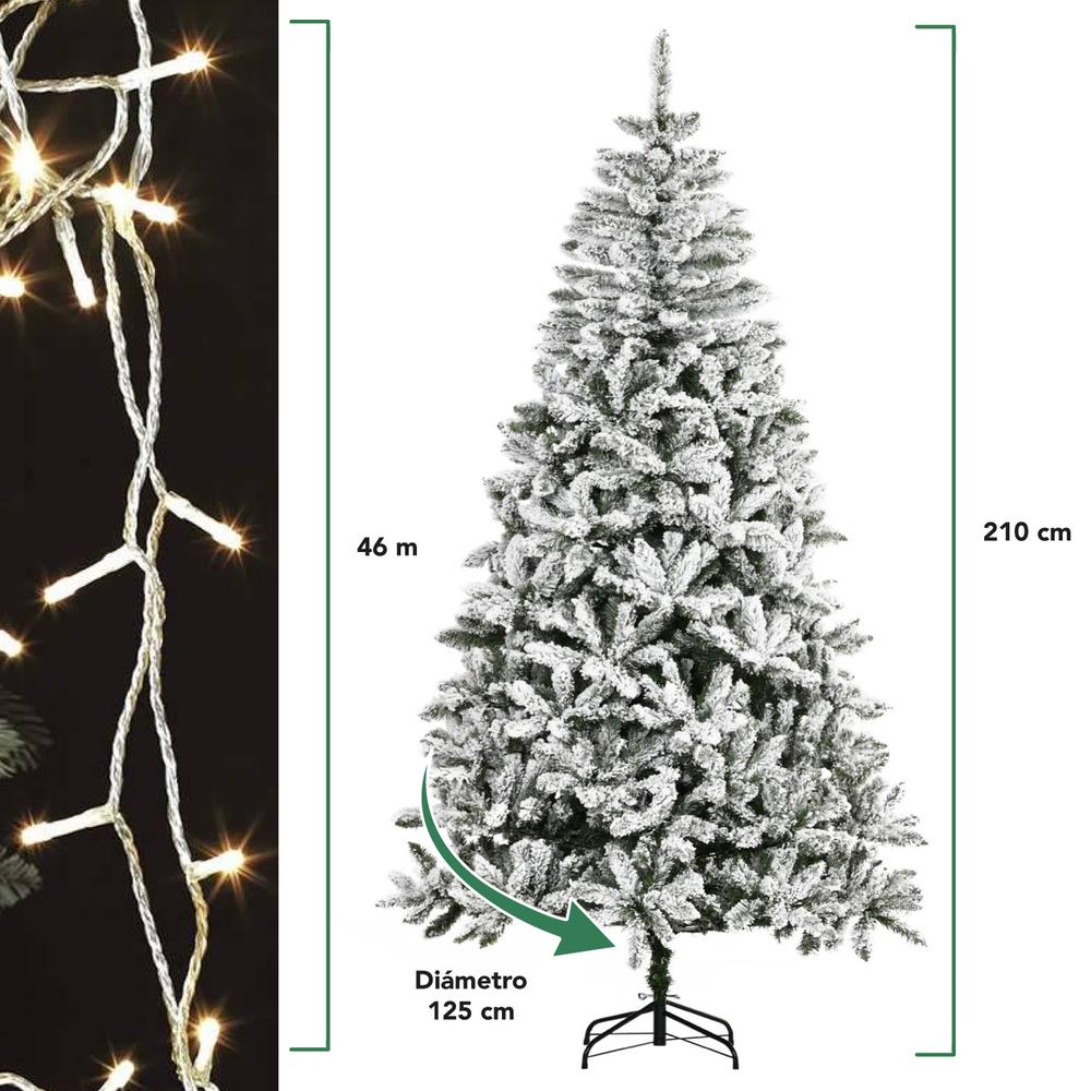 Árbol De Navidad Artificial Nevado 2.10M + 450 Luces Led 46m