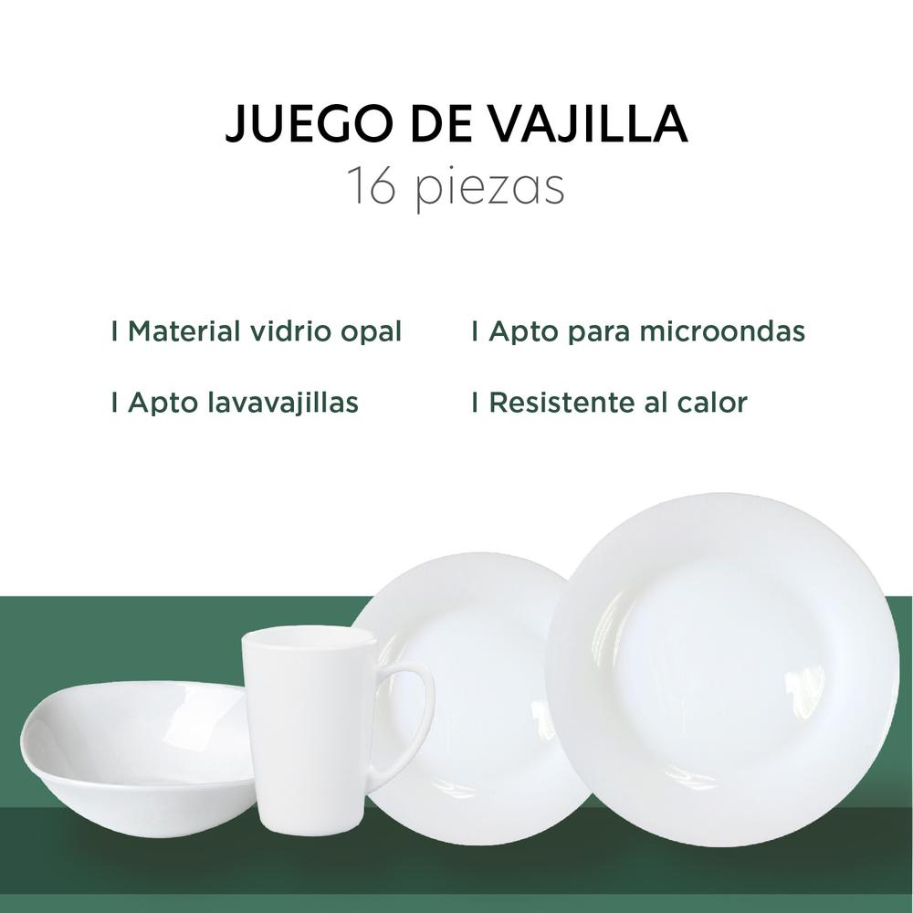 Vajilla Opal De 16 Pzas Redonda 4 Personas Moderna Elegante