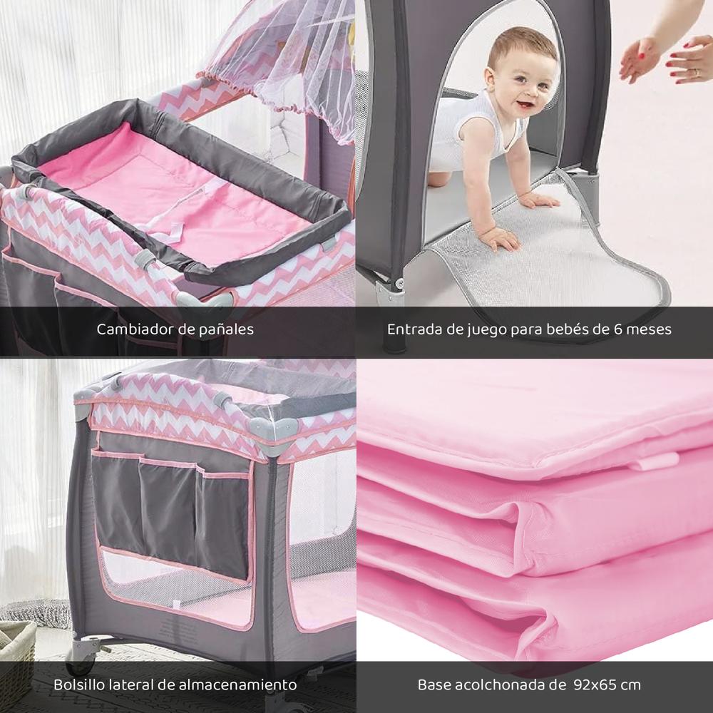 Cuna Para Bebe Plegable Con Cambiador y Colchon Impermeable