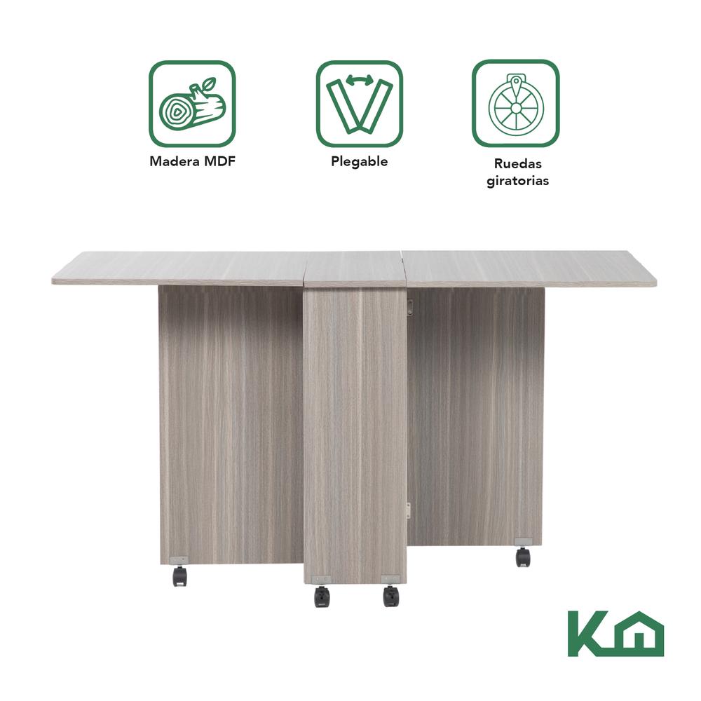 Mesa Comedor Plegable Ruedas Madera Multifuncion Movible 140