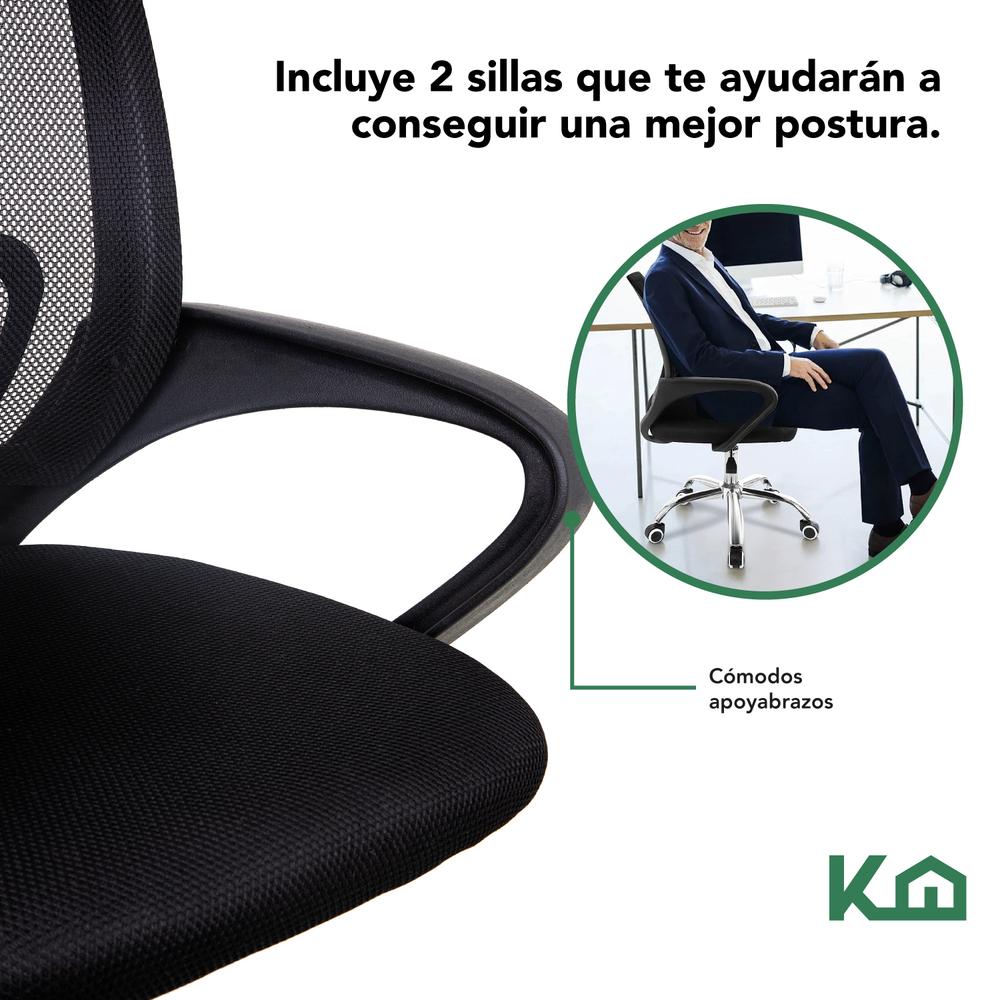 Set de 2 Sillas Mesh Escritorio Ergonomicas Negro Oficina