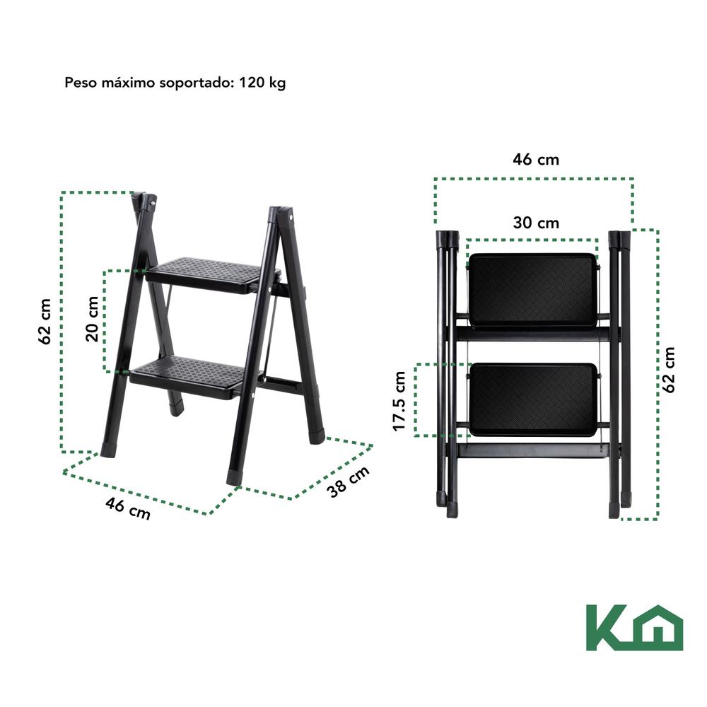 Escalera De Acero Plegable Tipo Tijera 2 Peldaños KingsHouse