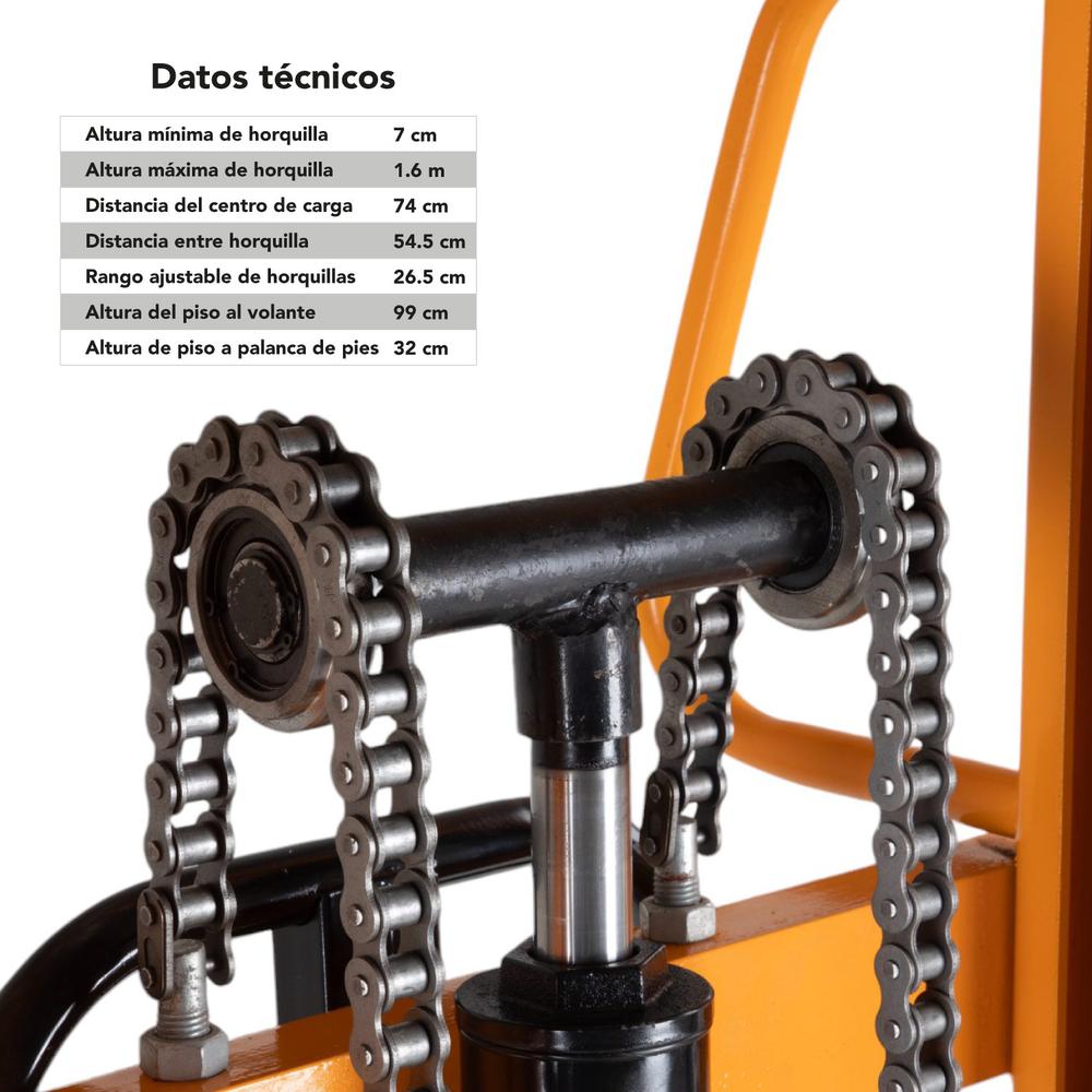 Transpaleta Hidraulica Con Montacargas Cap. 1 Ton Altura 1.6 metros Manual KX-SDCG10 Kingsman