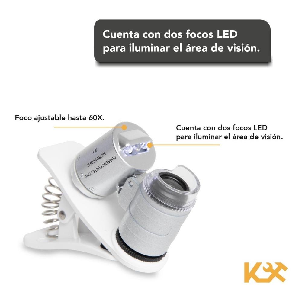 Microscopio Universal Mini de 60x Para Celular Con Clip Luz LED y UV Kingsman