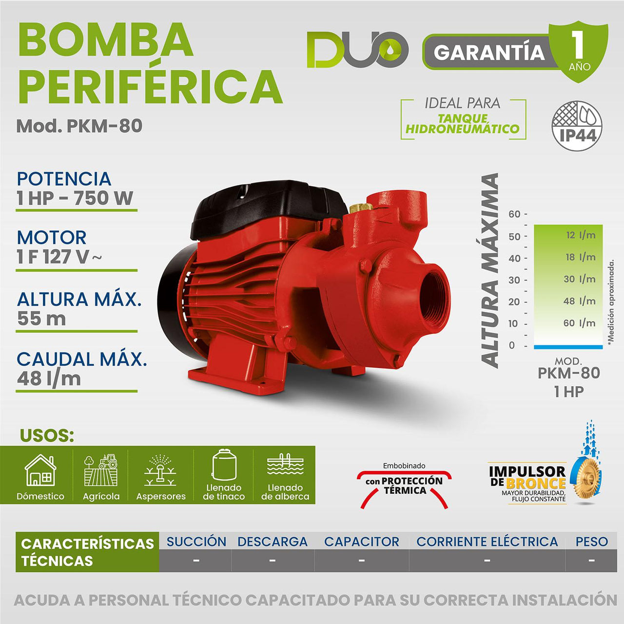 Bomba De Agua Periferica 127 V Duo 1hp 750w 30 Metros Igoto