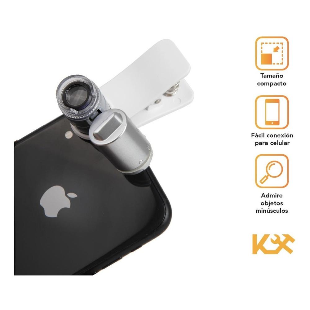 Microscopio Universal Mini de 60x Para Celular Con Clip Luz LED y UV Kingsman