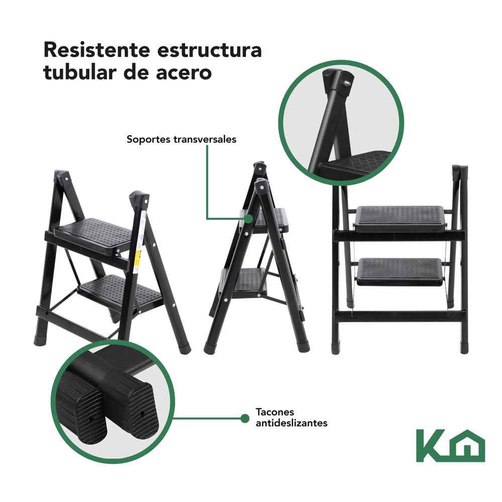 Escalera De Acero Plegable Tipo Tijera 2 Peldaños KingsHouse