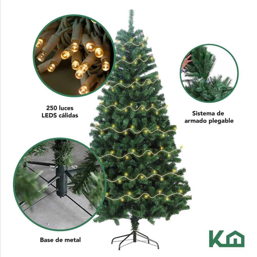 Arbol De Navidad 180cm + Luces Navideñas 250 Led Luz Cálida