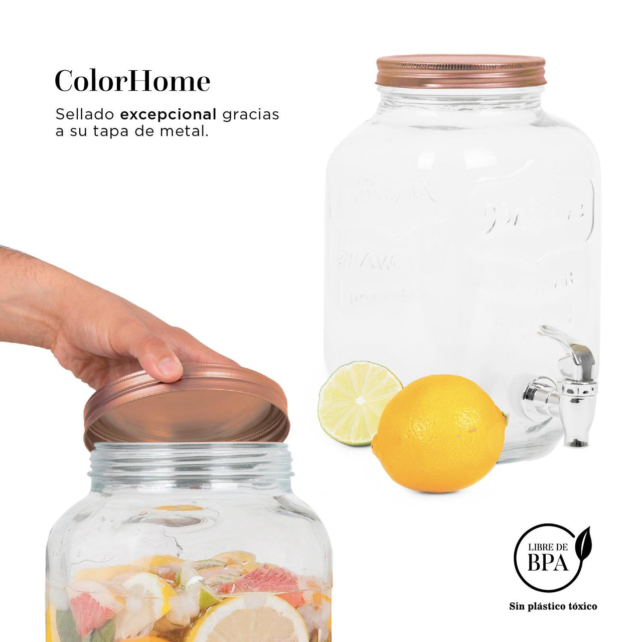 Dispensador Bebidas 8 Litros Mason Jar Vitrolero Agua Bambu