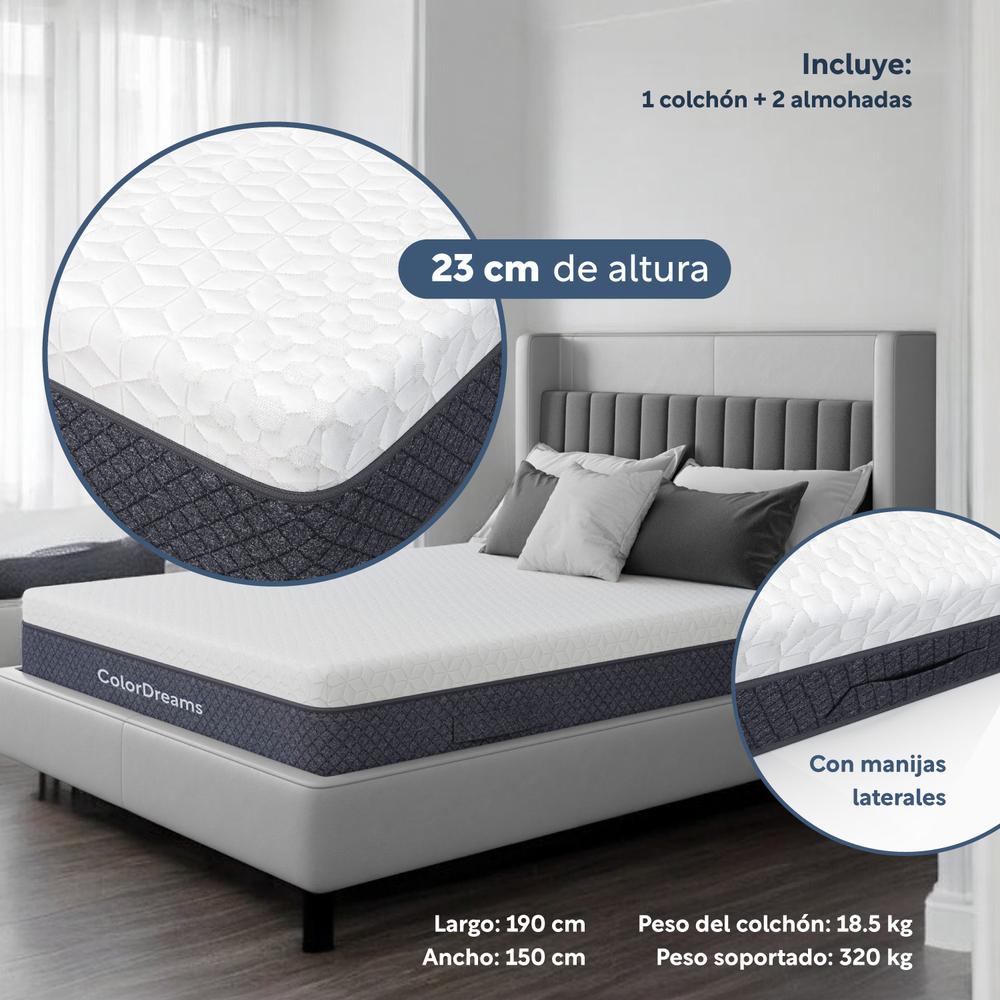 Colchón Queen Size Memory Foam + Almohadas Poliéster Set 3Pz