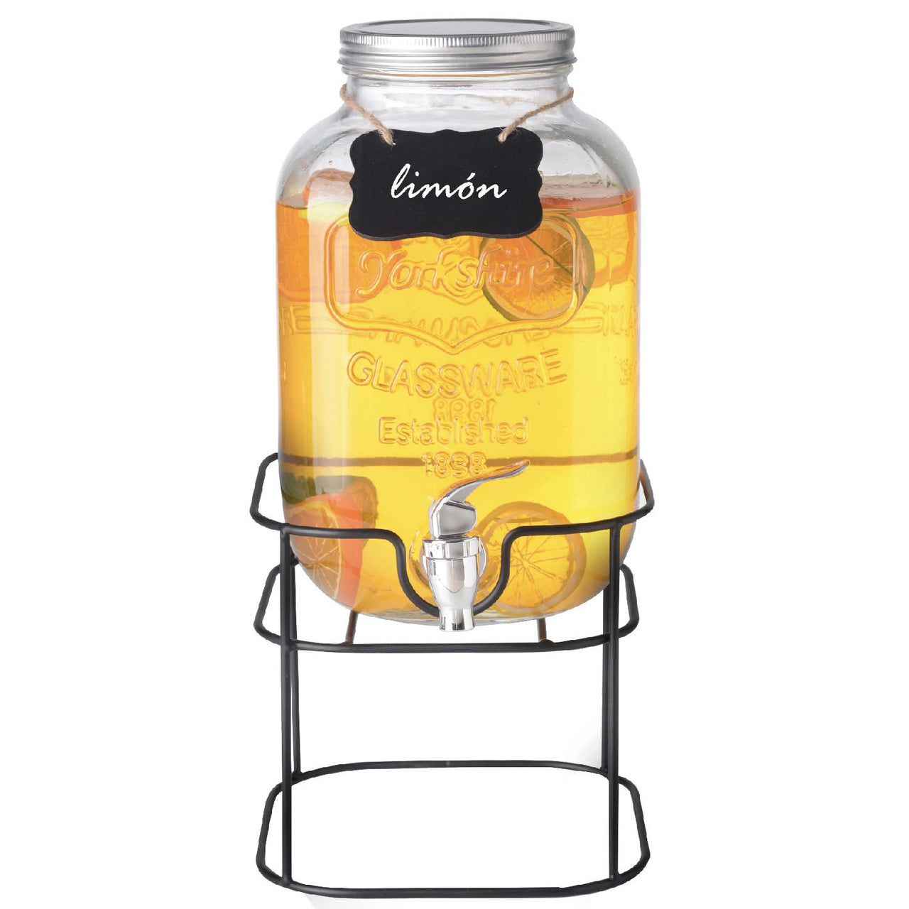 Dispensador Bebidas 5 Litros Mason Jar Vitrolero Base Metal