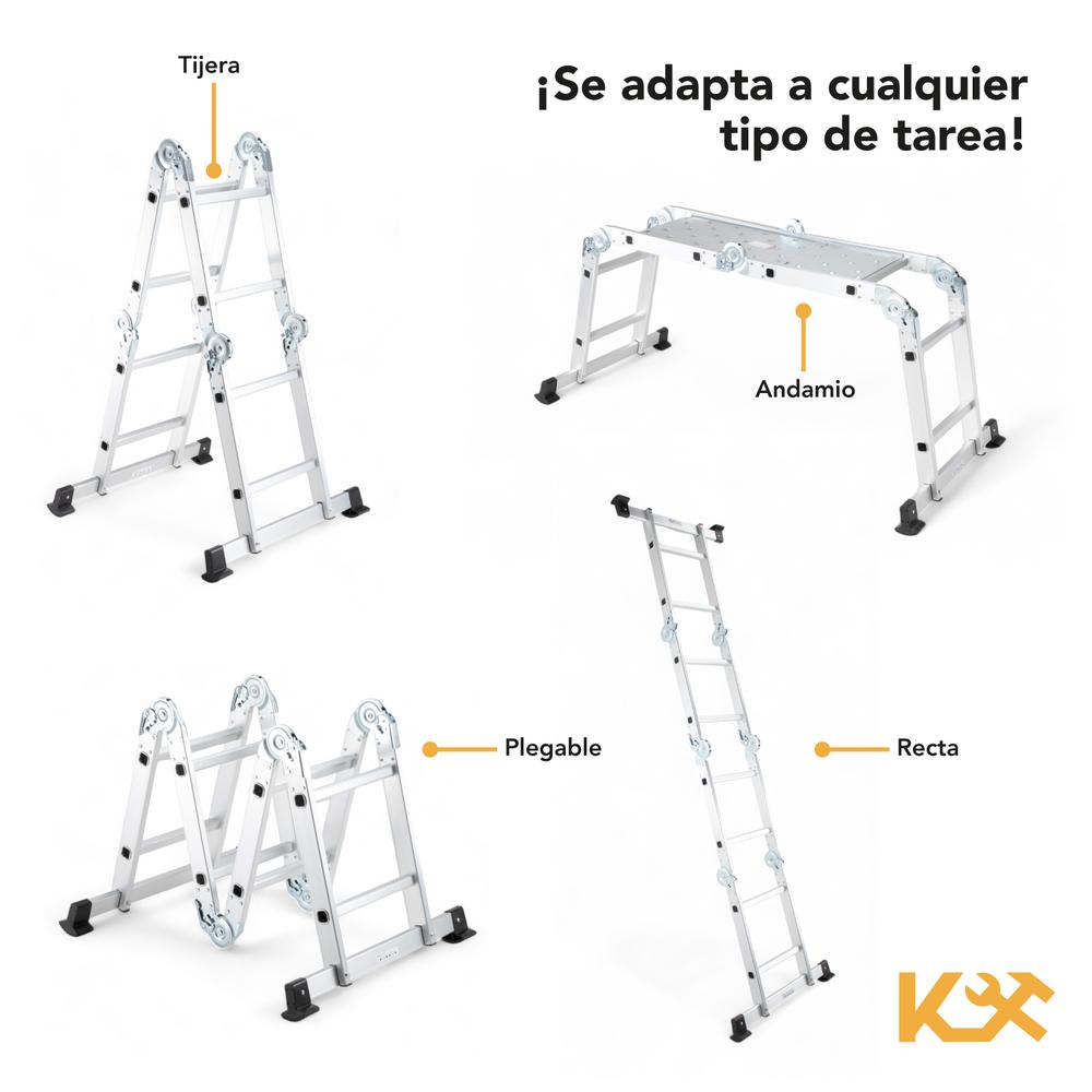 Escalera Aluminio Multiposiciones 2.7 m 8 Peldaños Plegable