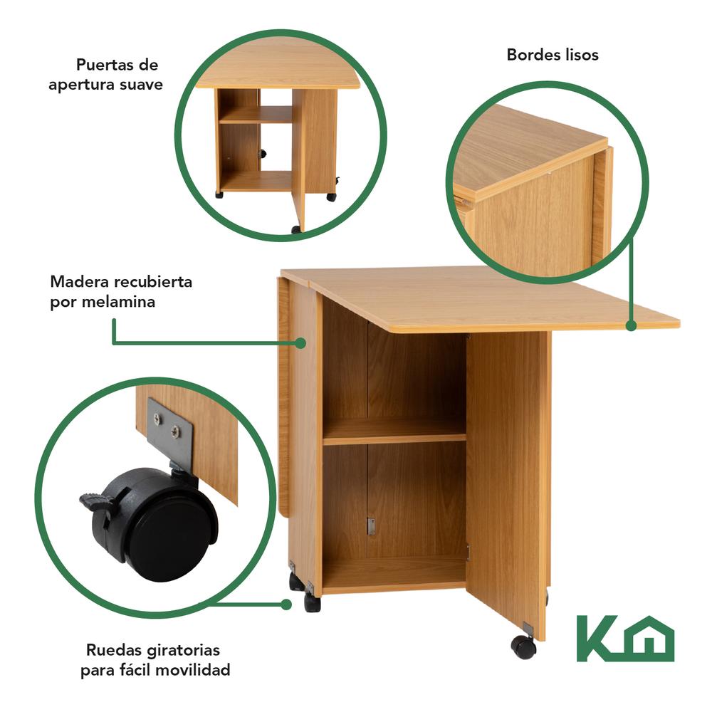 Mesa Comedor Plegable Ruedas Madera Multifuncion Movible 140