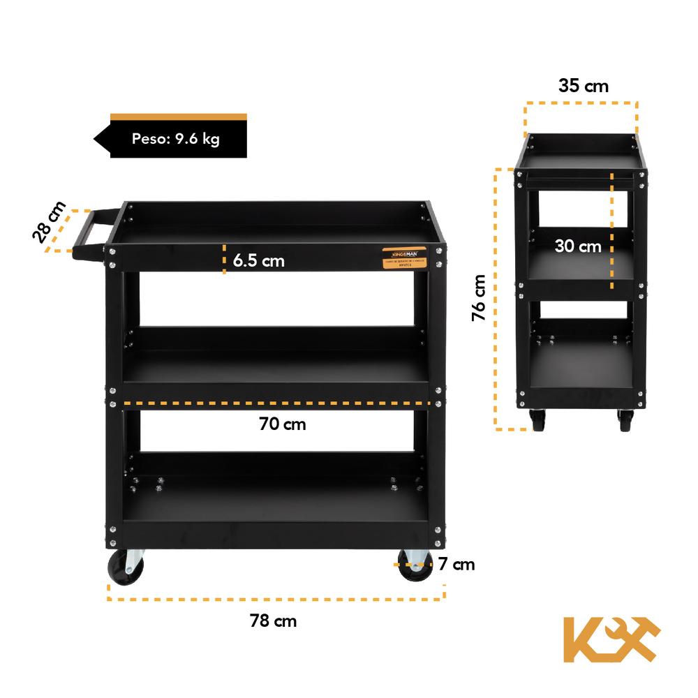 Carrito De Servicio 3 Niveles 120 kg Multiusos Organizador