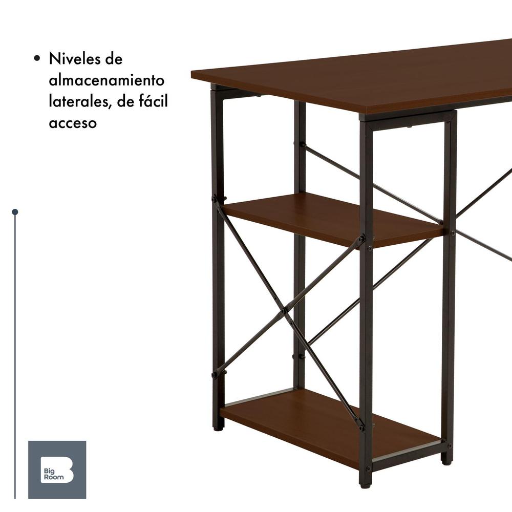 Escritorio Con 2 Repisas Madera Estructura Metal Minimalista