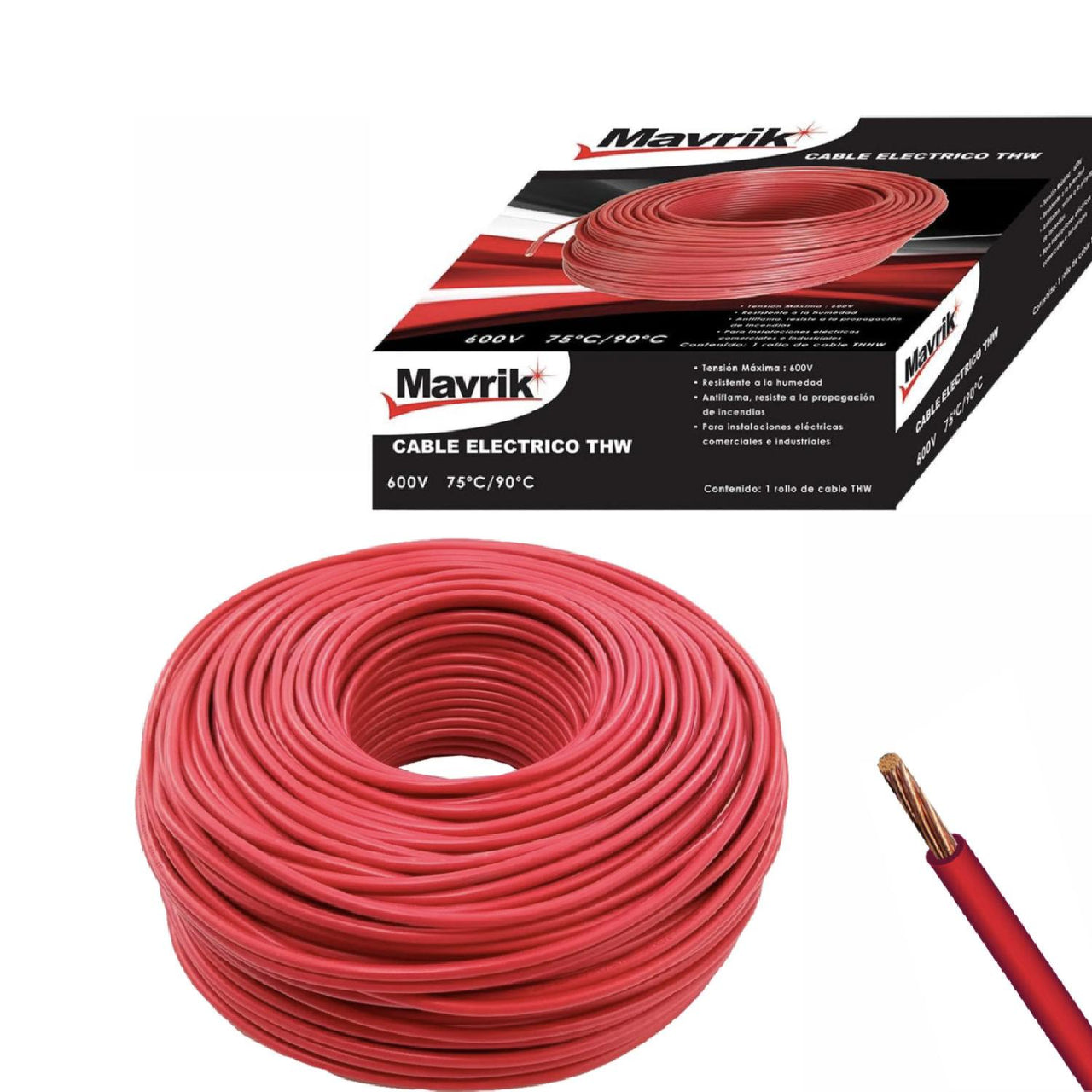 Cable Eléctrico De Cobre 100 Mts Tipo Thw Cal. 12 Rojo Adir