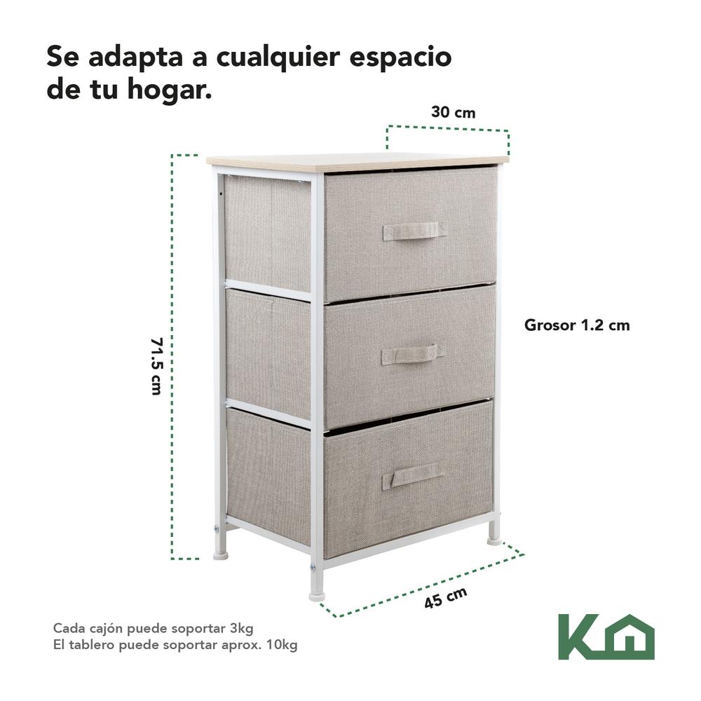 Comoda Cajonera de 3 Cajones Mueble Organizador Tela Madera