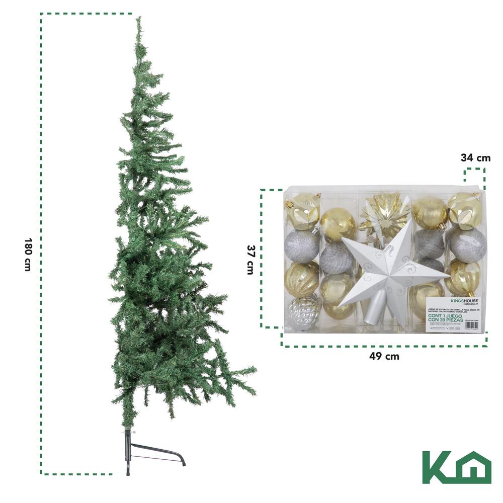 Pino de Navidad Mitad 180 Cm + 39 Esferas Navideñas Adornos