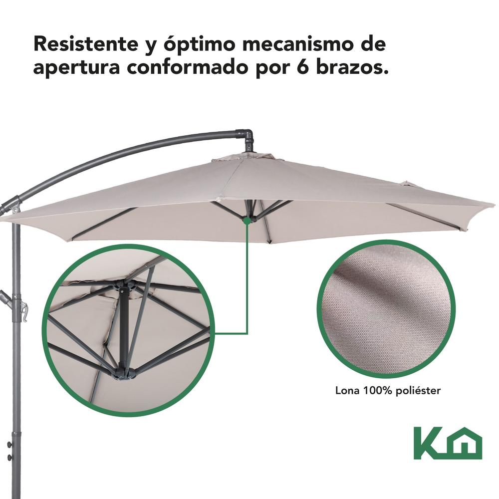 Sombrilla Para Jardin o Playa 3m Manivela Con Brazo Lateral