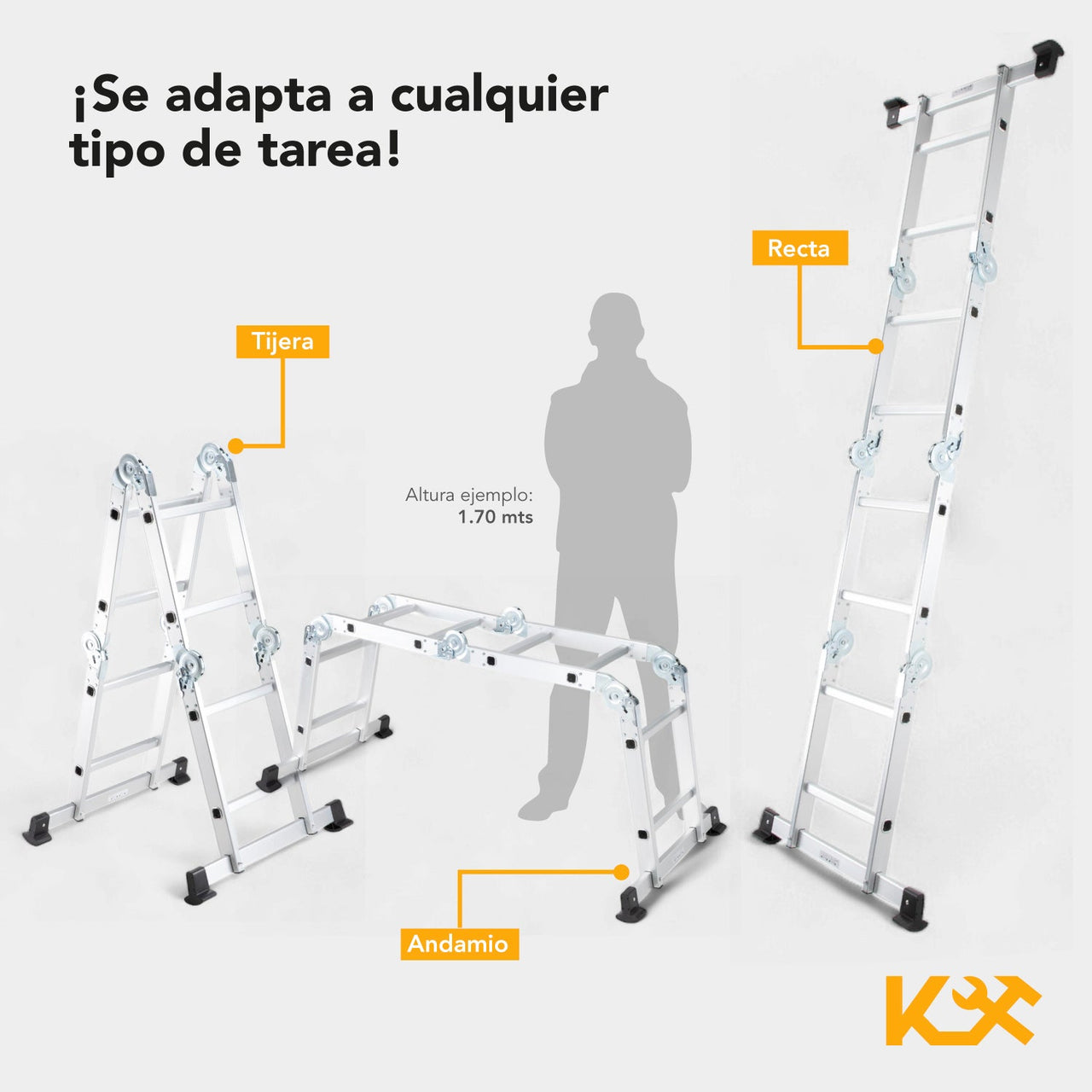 Escalera Aluminio Multiposiciones 2.7 m 8 Peldaños Plegable