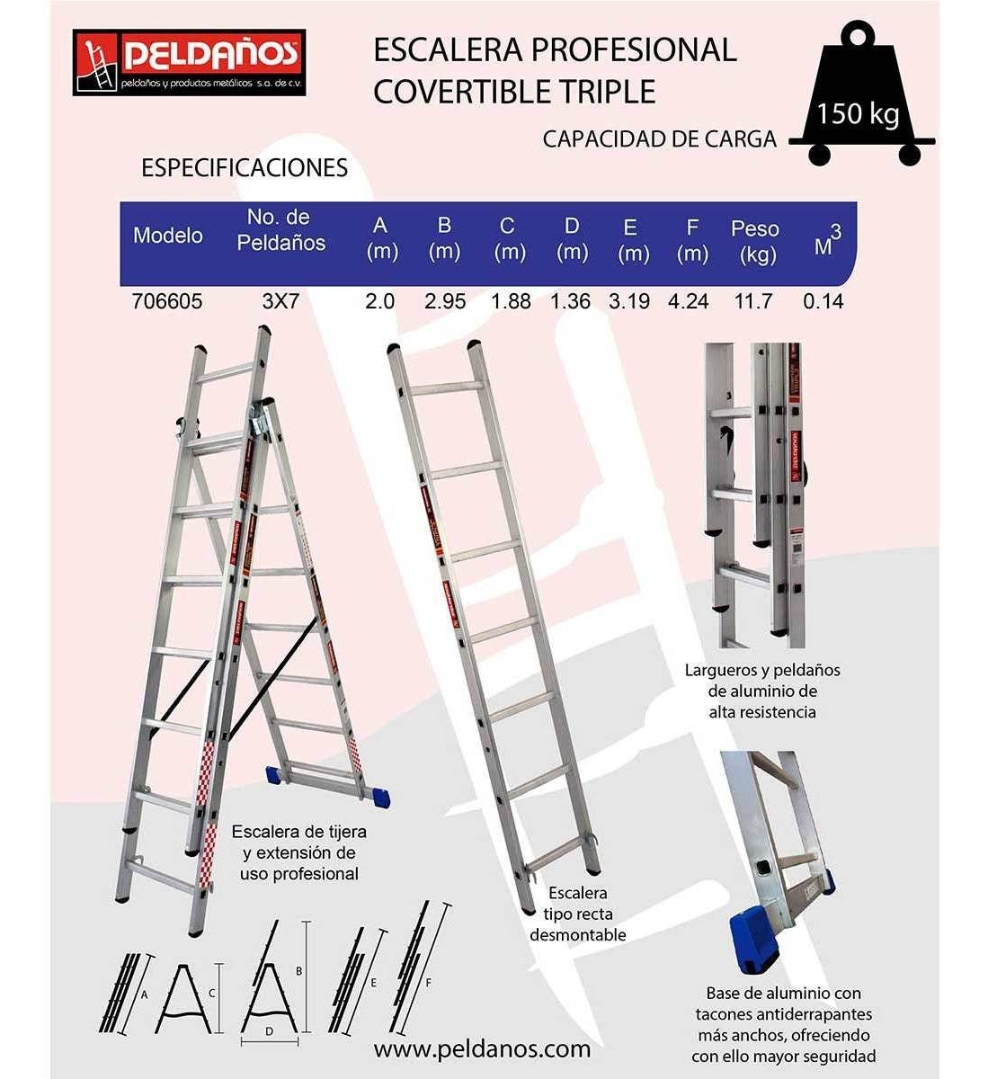 Escalera Convertible Tipo Tijera Extensión Plegable Peldaños Modelo 706605