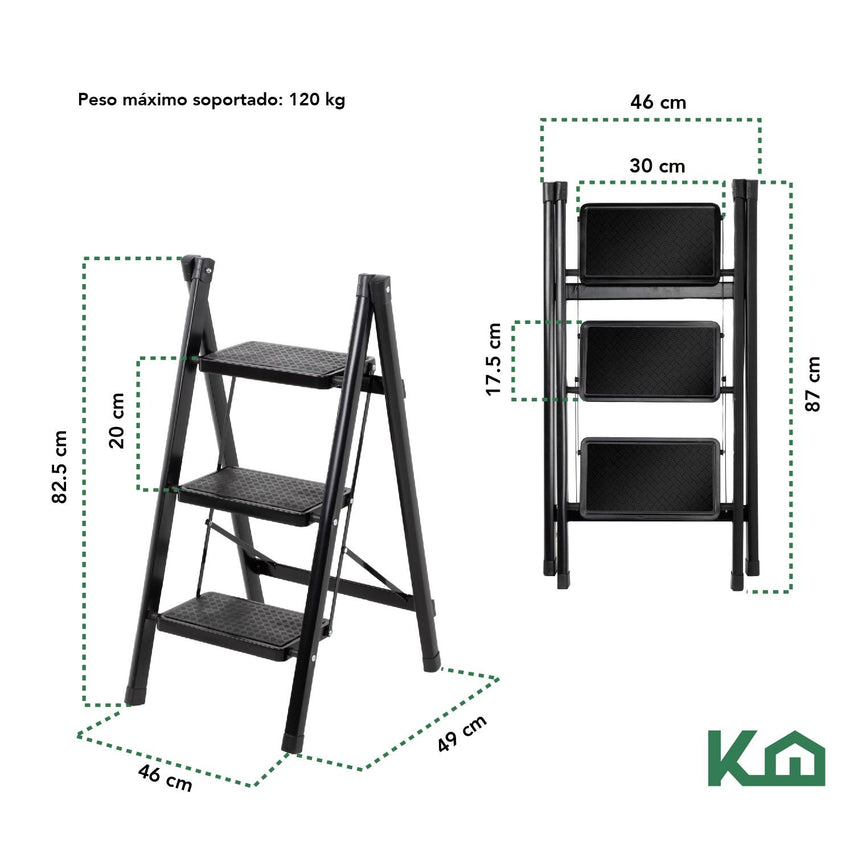 Escalera De Acero Plegable Tipo Tijera 3 Peldaños KingsHouseKHEPN3