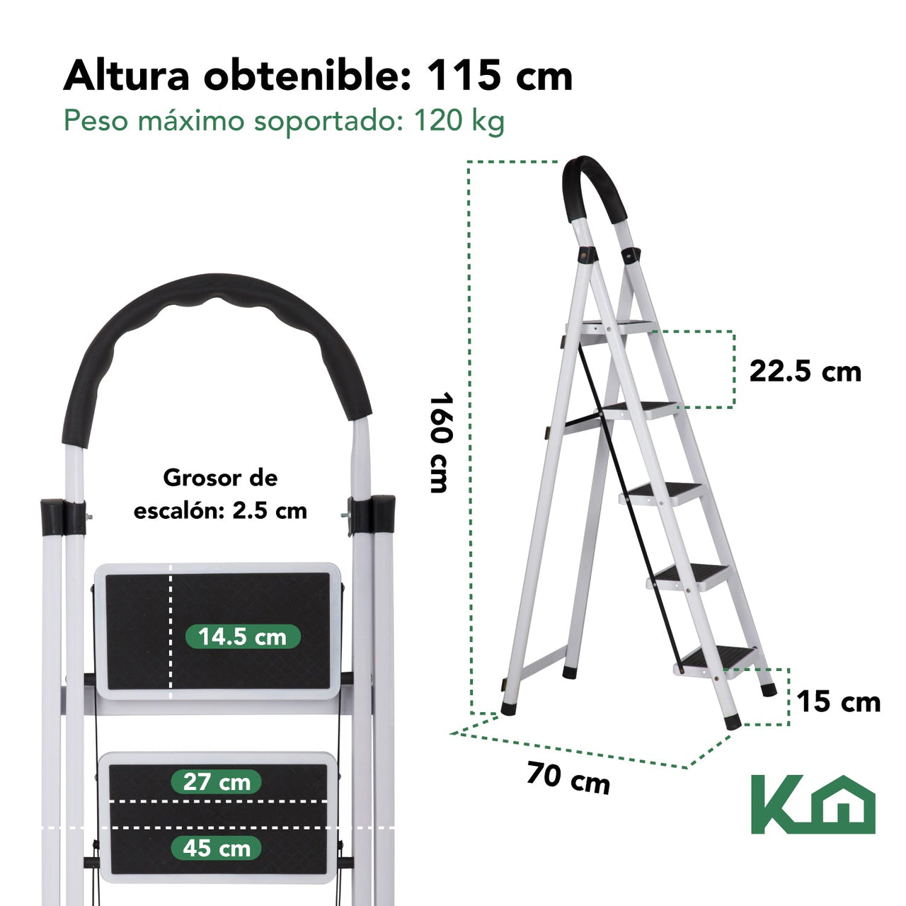 Escalera De Acero Tijera Plegable 5 Escalones Kingshouse