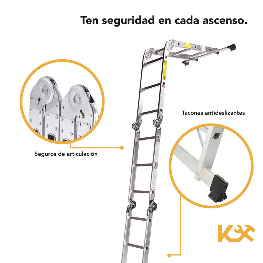 Escalera Multiposiciones De Aluminio 4.5 Metros 16 PeldañosKMEM45