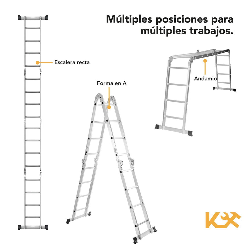 Escalera Multiposiciones De Aluminio 4.5 Metros 16 PeldañosKMEM45