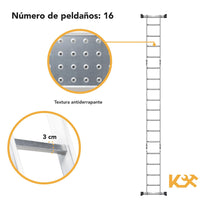 Escalera Multiposiciones De Aluminio 4.5 Metros 16 PeldañosKMEM45