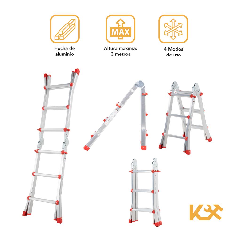 Escalera Plegable De Aluminio 3M Telescopica Multiposiciones